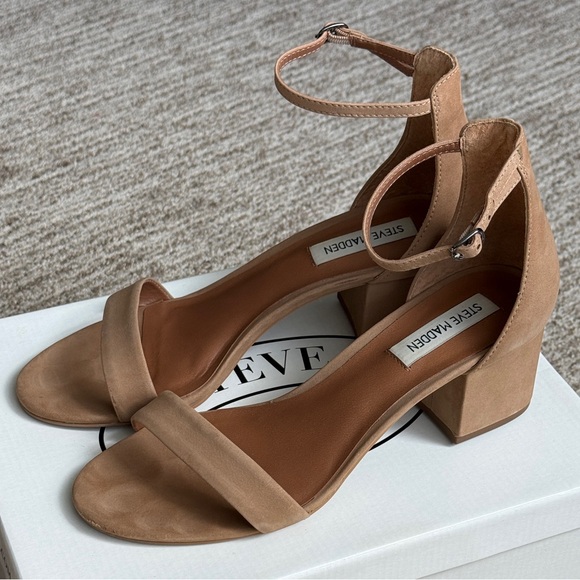 Steve Madden Shoes - Steve Madden Irenee Tan Nubuck Suede Block Heel Sandals with Ankle Strap